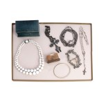 BUNDLE OF FASHION JEWELRY, WATCH BOX & CASE WITH BIBLE VERSES