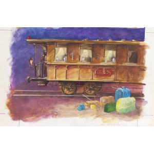 Marian Nowiński (1944 Brześć nad Bugiem - 2017 Varsavia), L'avventura arriva in treno, illustrazione del libro