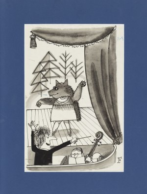 Jerzy Flisak (1930 Warszawa - 2008), Scena w teatrze, ilustracja