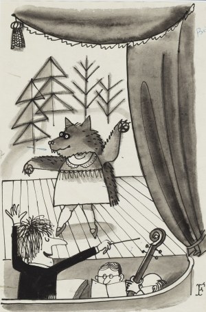 Jerzy Flisak (1930 Warszawa - 2008), Scena w teatrze, ilustracja