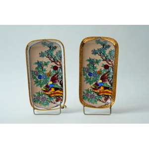 Two porcelain platters in peacocks - ZPS Krzysztof - Walbrzych