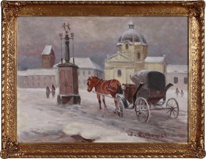 Wojciech RUTKOWSKI (ur. 1943), Dorożka na rynku Nowego Miasta w Warszawie