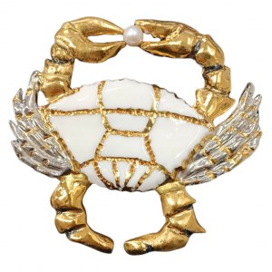 Broche crabe en porcelaine (or 24k, perle), unique, Romana Bielecka