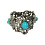 Silver (?) openwork vintage bracelet with imitation turquoise