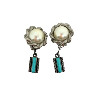 Boucles d'oreilles en argent avec turquoise et perles (925)