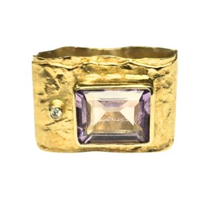 Bague plaquée argent avec améthyste et zircone, unique, MMArte