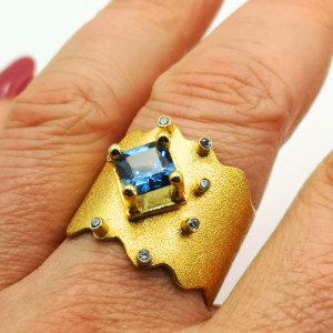 Silver gold-plated ring with zircons, unique, MMArte