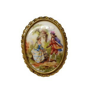 Oval porcelain brooch Limoges, France