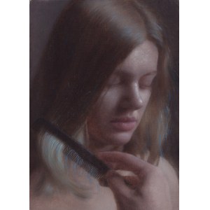 Andrzej Kulig (né en 1998), Untitled (combing out blue hair), 2023