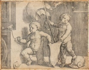 Lucas van Leyden, Lucas van Leyden Two cherubs holding a shield,
