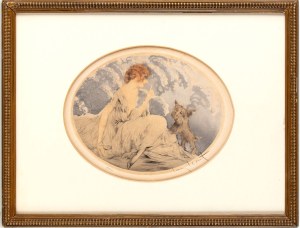 Louis Icart, Louis Icart Girl with a Miniature Schnauzer,