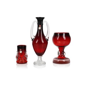 proj. Jerzy SŁUCZAN-ORKUSZ (1924 - 2002), Set of decorative forms, Tarnowiec Glassworks.