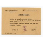 Reconstruction of Warsaw, 1 day of community service - certificate, 1946 (363)