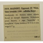 MAJNERT, Sigismund III Vasa, Revival thaler 1598 - Beyer print in tin (559)