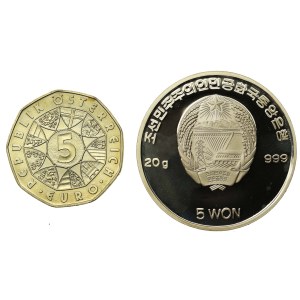 Austria and North Korea, set of 5 euros and 5 won 2002-2004. total of 2 pcs. (830)