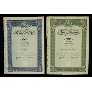 Bank of Poland, a set of 100 and 500 zloty shares. Total of 2 pcs. (729)