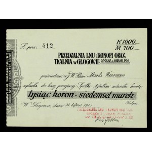 Flax and Hemp Spinning Mill in Glogow, 1921. certificate of payment (754)
