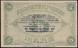 Deutschland. 1918 Frankfurt 5 Mark