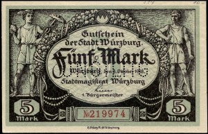 Deutschland. 1918 Würzburg 5 Mark