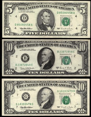Vereinigte Staaten von Amerika. 1969 C 1995 5 & 10 Dollars 3 Stücke Insgesamt