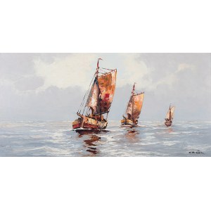 Malarz nieokreślony (2 poł. XX w.), Pejzaż morski z łodziami