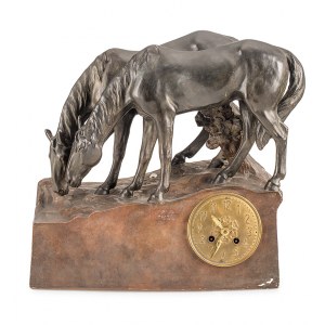 Zegar kominkowy z figurami koni, Friedrich Goldscheider