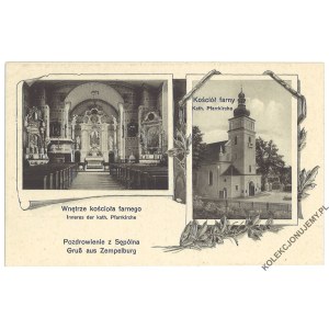 [SĘPÓLNO KRAJEŃSKIE. Zempelburg] Pozdravy ze Sępólna. Interiér farního kostela. Farní kostel. Vydal Otto Oswald