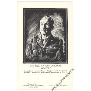 Brigadier General Antoni Chruściel Monter. Drawn by Irena Ludwig. Published by the Study of Underground Poland in London