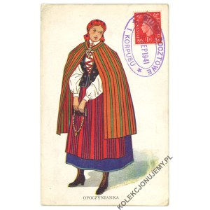 OPOCZYNIANKA. Polish National Costumes: An Opoczno District Girl [stamped by the 1st Corps Post Office].