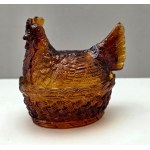 Design - Glass hen - Bomboniera in amber - Czechoslovakia 1970s