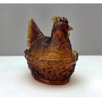 Design - Glass hen - Bomboniera in amber - Czechoslovakia 1970s