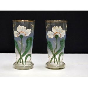 Coppia di bicchieri Art Nouveau dipinti a mano - Austro-Ungheria - inizio XX secolo.