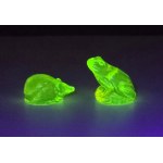 Uranium glass figurines - mouse and frog - Curt Schlevogt - Czech Republic