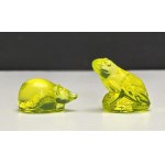 Uranium glass figurines - mouse and frog - Curt Schlevogt - Czech Republic