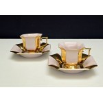 Pair of gilded tête-à-tête mocha cups - pink porcelain - 1970s