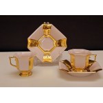 Pair of gilded tête-à-tête mocha cups - pink porcelain - 1970s