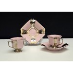 Coppia di tazze da moka tête-à-tête argentate - porcellana rosa - anni '70