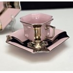 Coppia di tazze da moka tête-à-tête argentate - porcellana rosa - anni '70