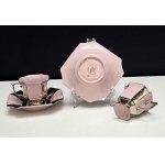 Coppia di tazze da moka tête-à-tête argentate - porcellana rosa - anni '70