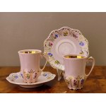 Pair of pink porcelain tête-à-tête mocha cups - Czechoslovakia 1970s