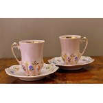 Pair of pink porcelain tête-à-tête mocha cups - Czechoslovakia 1970s