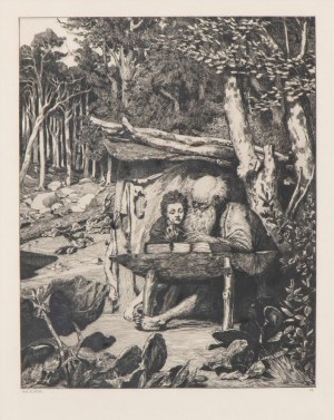 MAX KLINGER (Lipsia 1857 - Großjena 1920), SIMPLICIUS AM GRABE DES EINSIEDLERS ETCHING VII, 1881