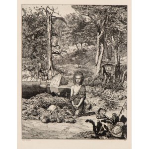 MAX KLINGER (Lipsia 1857 - Großjena 1920), Simplicius am Grabe des Einsiedlers etching VIII, 1881