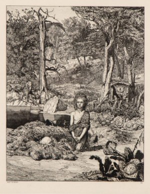 MAX KLINGER (Lipsia 1857 - Großjena 1920), Simplicius am Grabe des Einsiedlers etching VIII, 1881