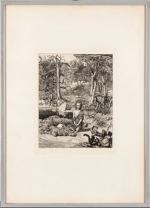 MAX KLINGER (Lipsia 1857 - Großjena 1920), Simplicius am Grabe des Einsiedlers etching VIII, 1881