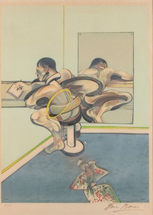 FRANCIS BACON (Dublino 1909 - Madrid 1992), Figure writing reflected in a mirror, 1977