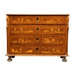 Walnut chest of drawers with figurative inlays - Piedmont, 18th century