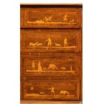 Walnut chest of drawers with figurative inlays - Piedmont, 18th century
