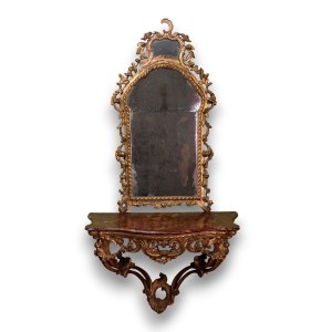 Miroir avec console en bois sculpté et doré - Venise, milieu du XIXe siècle