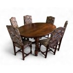 Oval table and six chairs in walnut - Lombardy, 18th century